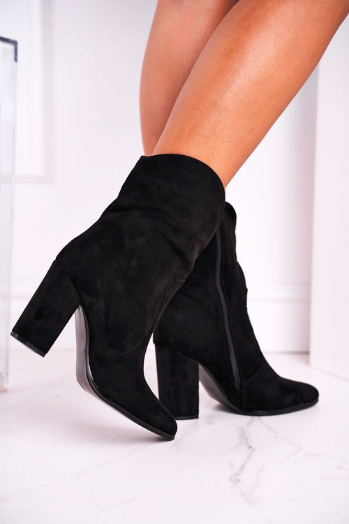 Жіночі черевики на високому каблуці Еко-замша Чорний Екстаз