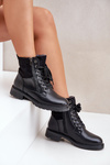 Утеплені черевики на плоскому каблуці еко шкіра чорні Naoise