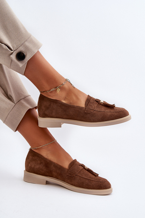 Замшеві жіночі лофери Zazoo 3420 на плоскій підошві коричневі