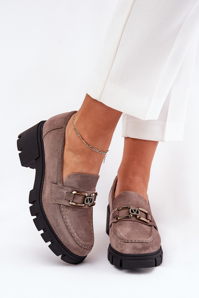 Еко Замшеві Жіночі Півчеревики З Декором Ciemnobeżowe Vinceza 39921