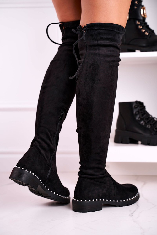 Жіночі високі чоботи вище коліна замшеві чорні Isabel