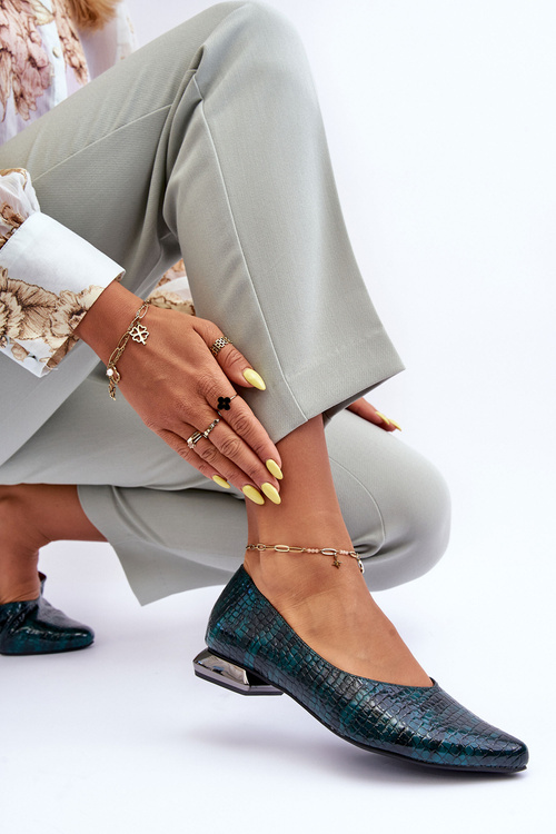 Шкіряні лаковані балетки на плоскій підошві Темно-зелені Vaani