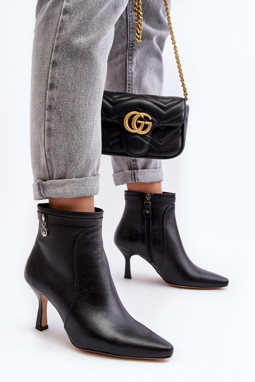 Чоботи жіночі шкіряні на шпильці Maciejka 06301-01 Чорні