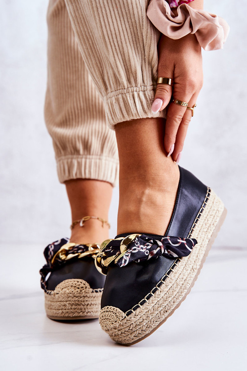 Жіночі шкіряні еспадрільї на ланцюжку Black Fancy