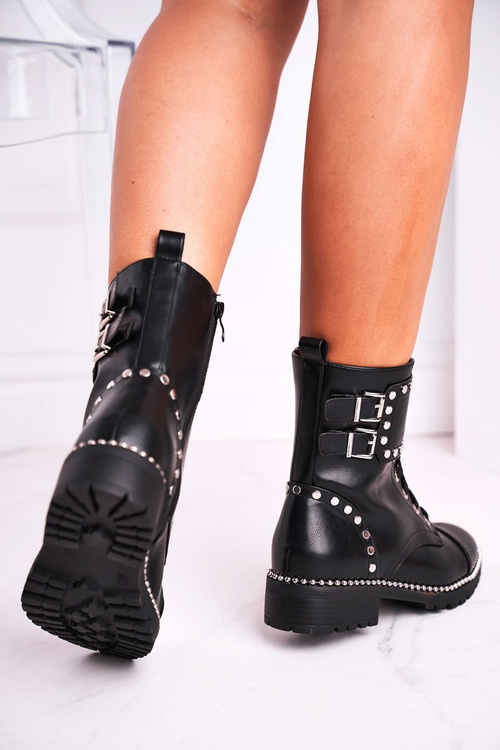 Чоботи жіночі сріблясті заклепки чорні Freed