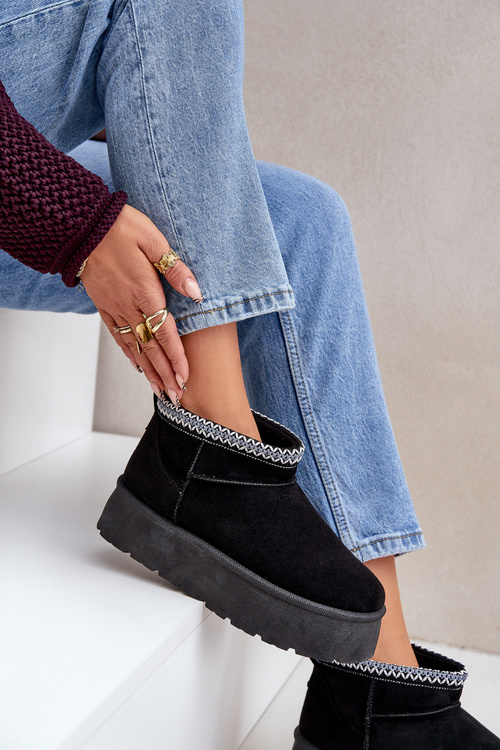 Снігоступи на платформі з декоративною вишивкою чорні Heslania