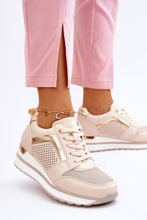 Шкіряне спортивне взуття на низькій танкетці бежевого кольору Braylen