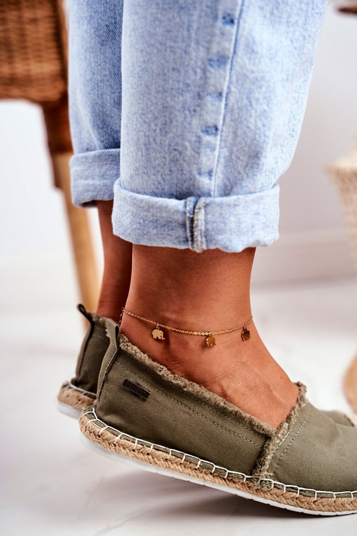 Жіночі еспадрільї на плетеній підошві кольору хакі Велика зірка DD274760