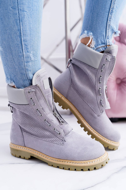 Жіночі сірі замшеві застібки Lu Boo з блискавками Ненсі