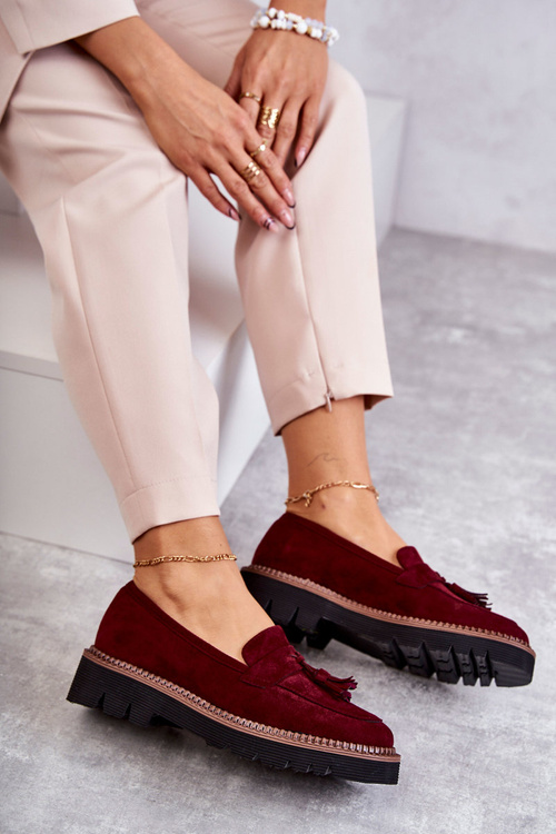 Жіночі замшеві туфлі на платформі бордові Unni