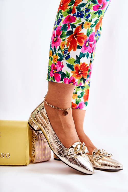 Шкіряні лаковані човники зі зміїної шкіри, золото Elissabeth