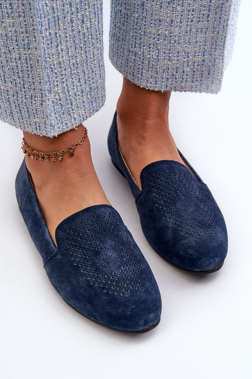 Замшеві зручні лофери темно-синього кольору Giovana