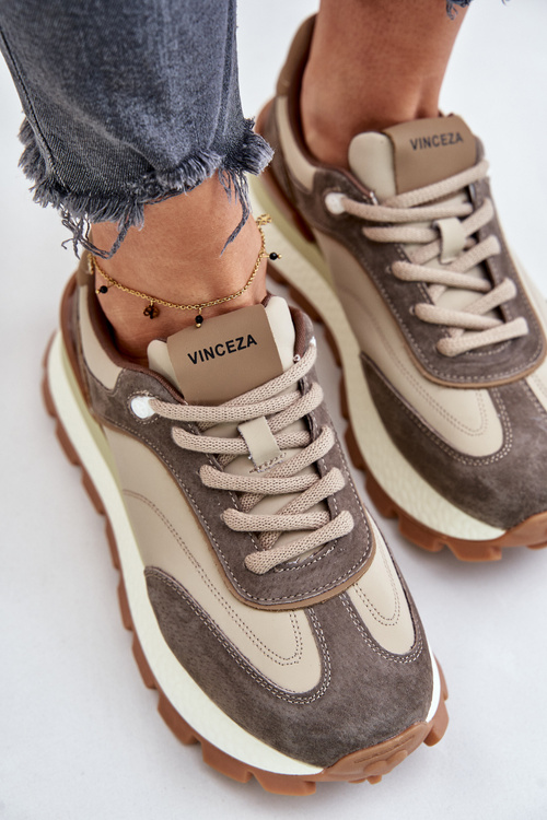 Жіночі кросівки на платформі з натуральної шкіри бежеві Vinceza 41465