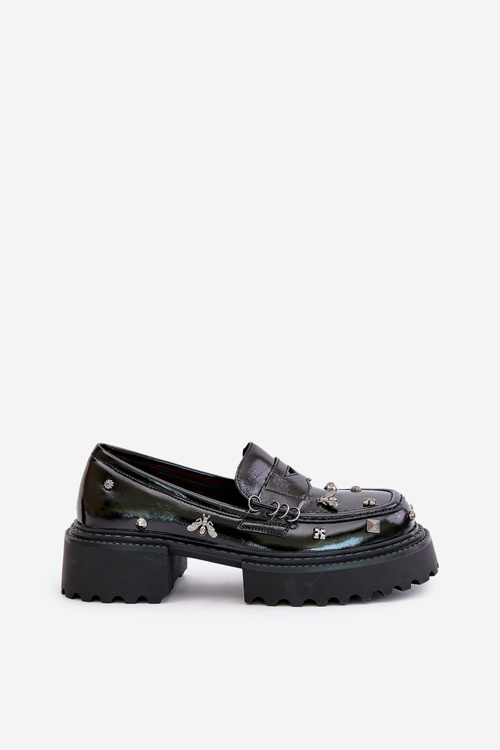 Жіночі лаковані туфлі з декором D&A MR880-103 Чорні