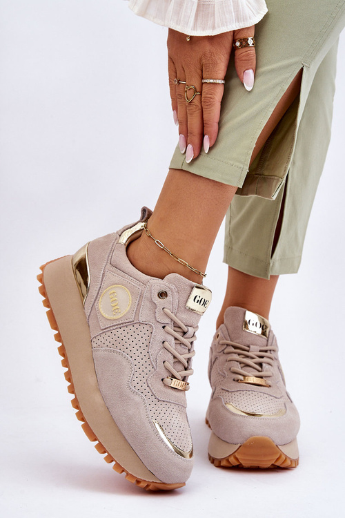Жіноче замшеве спортивне взуття на платформі GOE LL2N4001 бежевий