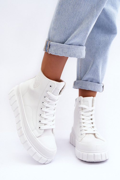 Шкіряні стьобані кросівки на шнурівці Big Star MM274624 Білі