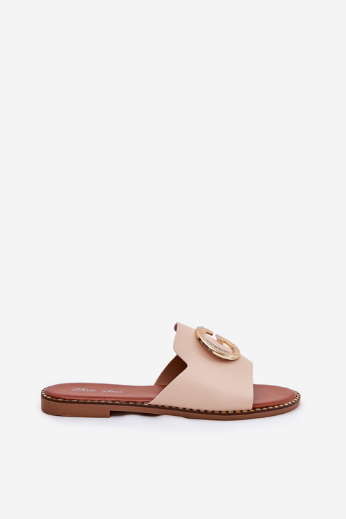 Еко Шкіряні Плоскі Сандалі Для Жінок З Декоративним Елементом Бежеві Frelie