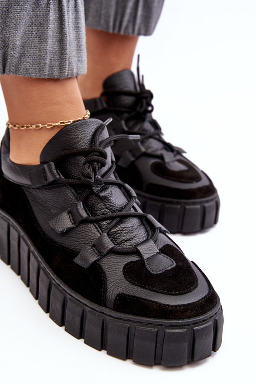 Жіноче шкіряне спортивне взуття на платформі M01/1 Zazoo чорного кольору