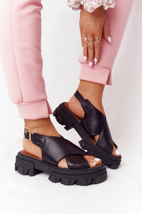 Шкіряні босоніжки на платформі Lewski Shoes 3018-0 Чорні