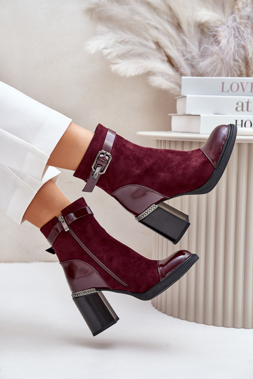 Жіночі утеплені чоботи на підборах з декоративною пряжкою MR880-085 Bordeaux D&A
