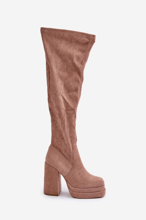 Бежеві чоботи Nadelian на підборах і платформі