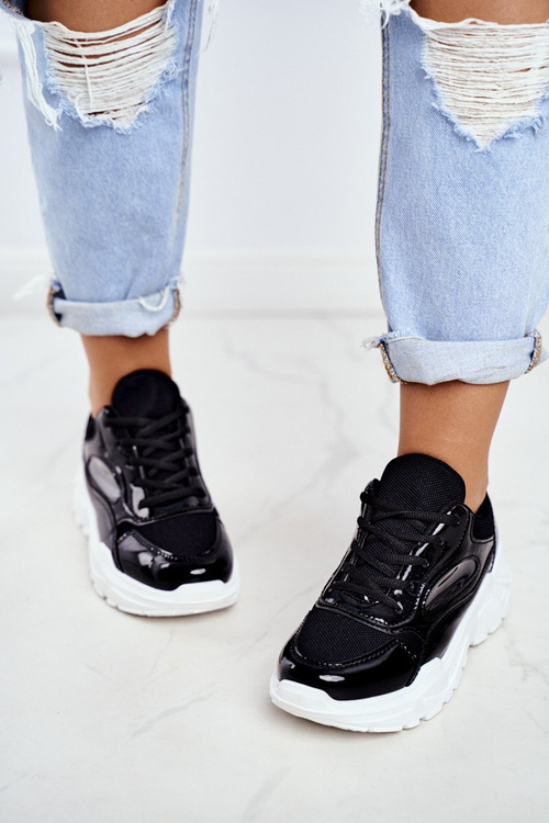 Спортивні жіночі туфлі лаковані чорні Wenson