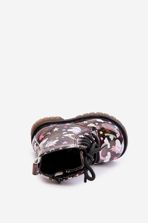 Чоботи дитячі утеплені на блискавці єдинороги чорні Тіптоп