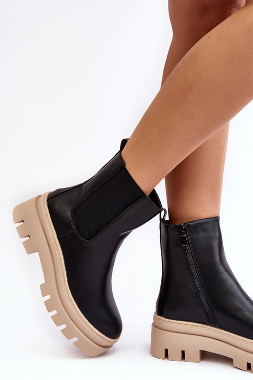 Чоботи шкіряні Робочі чорно-бежеві Loretta