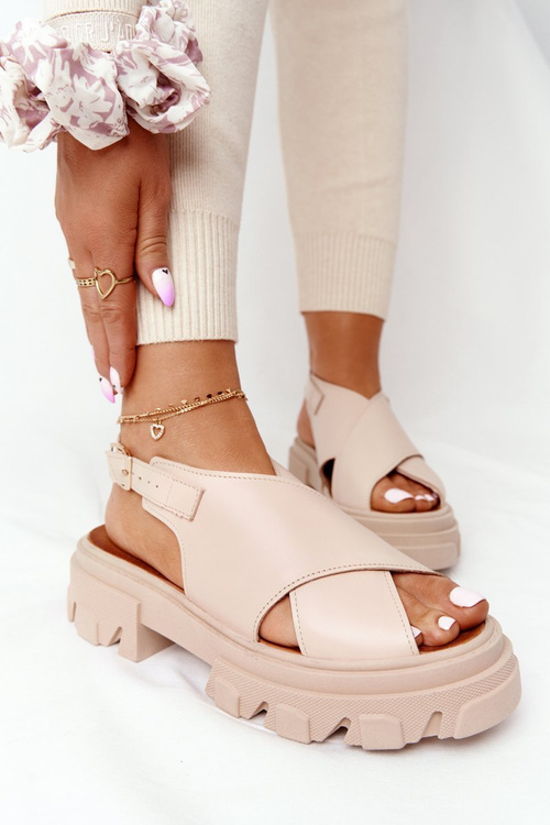 Шкіряні босоніжки на платформі Lewski Shoes 3018-0 Beige