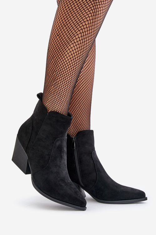 Утеплені ковбойські ботильйони з екологічної замші на блискавці, чорні Virtris