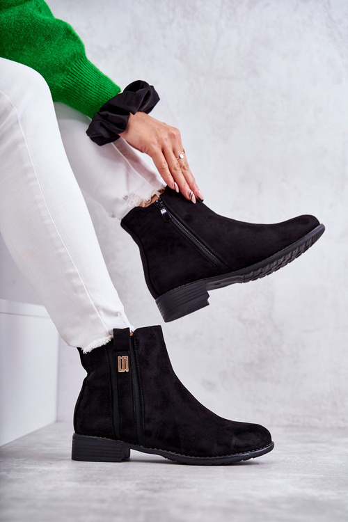 Жіночі замшеві чоботи з орнаментом Чорні Giana