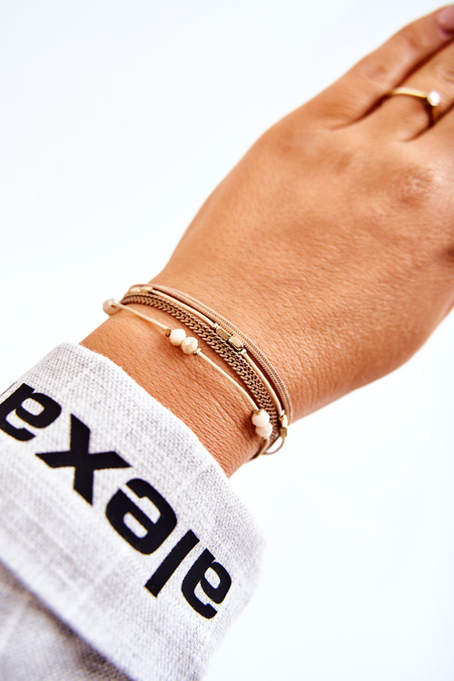 Жіночий регульований браслет з кристалами бежевого кольору