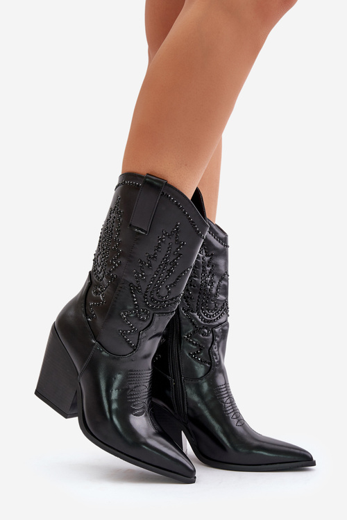 Утеплені ковбойські чоботи на каблуці з декором Чорна Арлітта