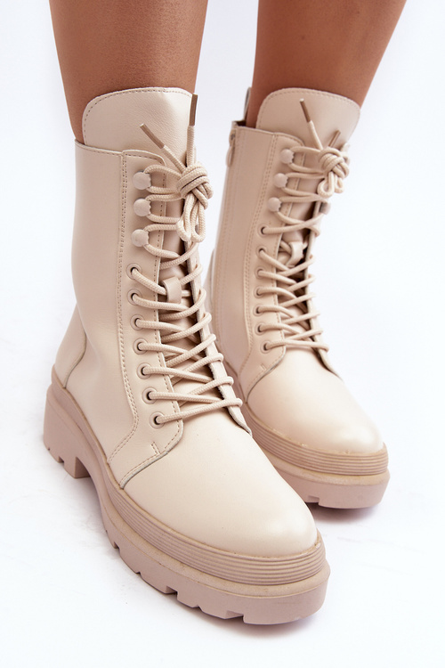 Жіночі робочі черевики з екошкіри світло-бежевий Іран