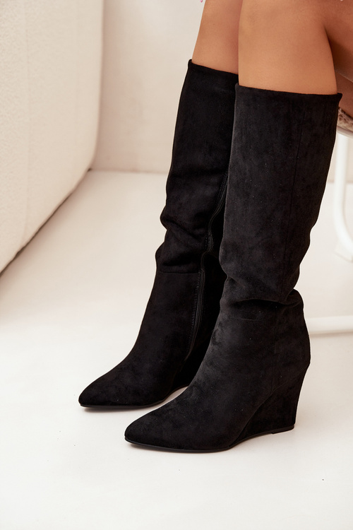 Утеплені Жіночі Чоботи На Платформі Чорні Росина