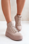 Високі жіночі шкіряні кросівки на платформі Vinceza 66707 Бежеві