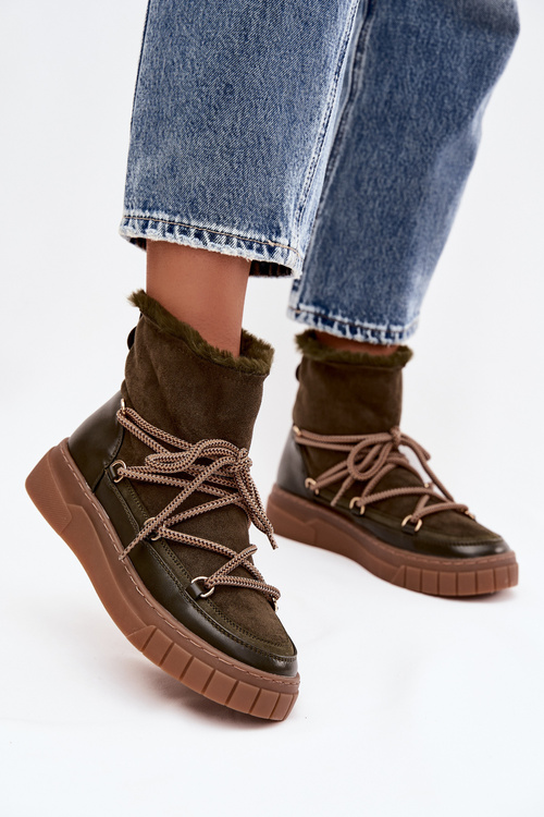 Жіночі зимові чоботи з шнурками темно-зелені Isalisse