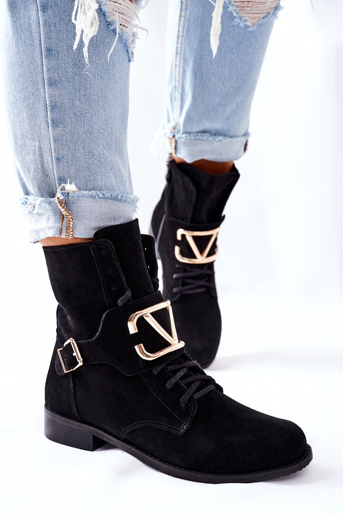 Жіночі замшеві чоботи чорні Nicole 2676