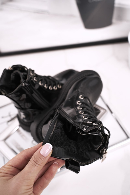 Чоботи дитячі теплі з хутром лаковані чорні Say You