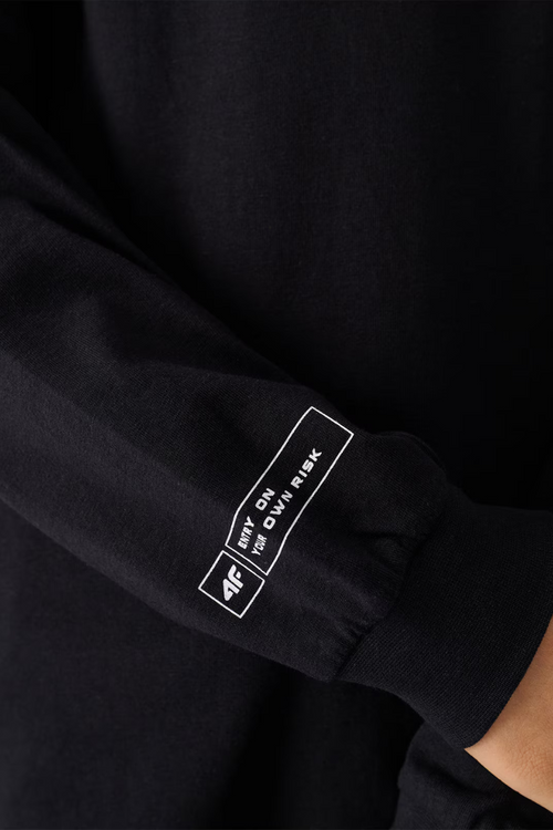 Футболка з довгим рукавом для хлопчика з принтом Regular 4F 4FJWAW24TLONM294-20S чорна