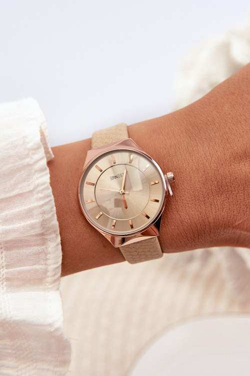 Жіночий годинник з ремінцем зі штучної шкіри, бежевий Ernest E62013L