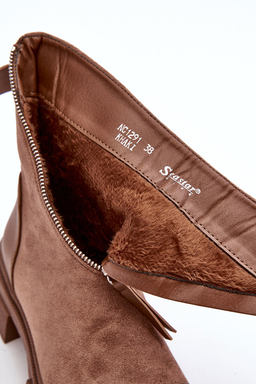 Жіночі модні замшеві чоботи на блискавці темно-бежеві Kandell