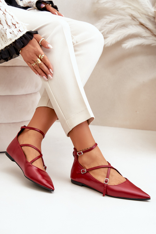 Жіночі балетки з гострими носками і переплетеними бретельками бордового кольору Віолра