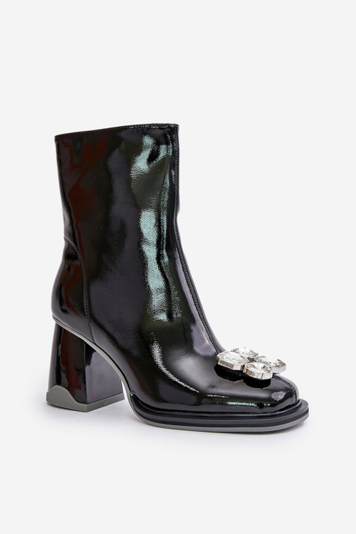 Лаковані жіночі чоботи на підборах з декором MR880-019 Чорні D&A