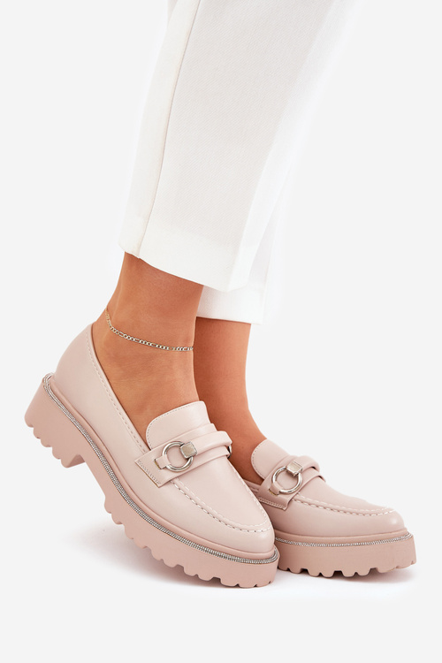 Жіночі Мокасини Декоровані Цирконіями Бежеві Patina