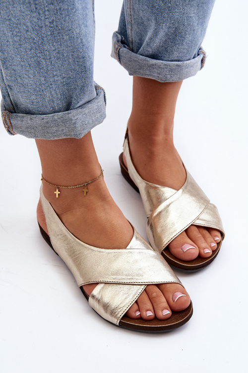 Золоті жіночі шкіряні босоніжки Zazoo 40407