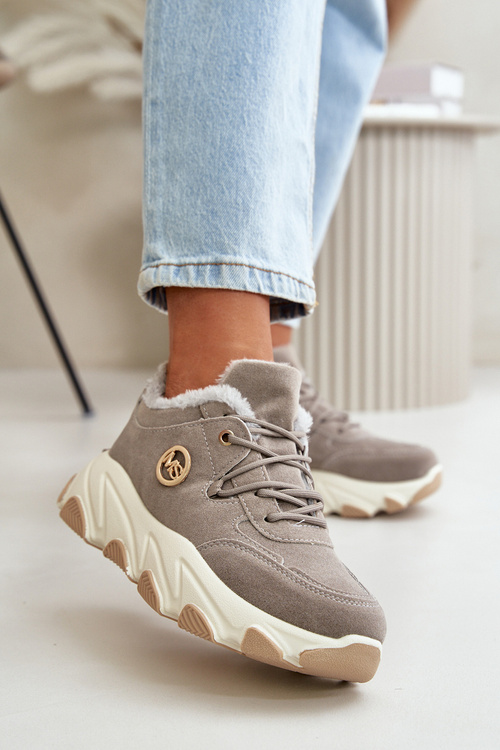 Тепле жіноче спортивне взуття на платформі сірого кольору Bialoa