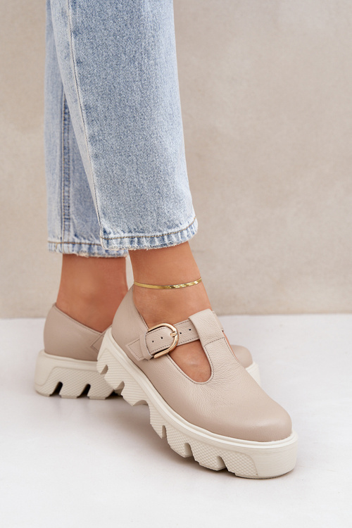 Шкіряні Напівчеревики З Пряжкою Zazoo 20183 Бежеві