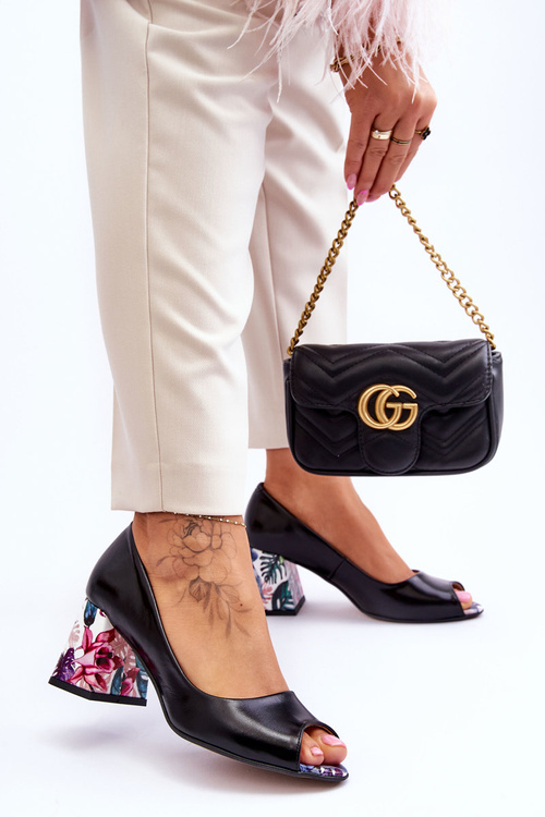 Шкіряні човники з декоративним каблуком Leski Shoes 2608/K Чорні