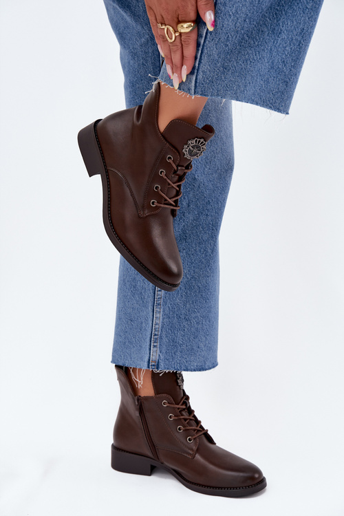 Низькі Жіночі Черевики На Плоскому Каблуці З Декоративною Деталлю Утеплені Коричневі Cylira